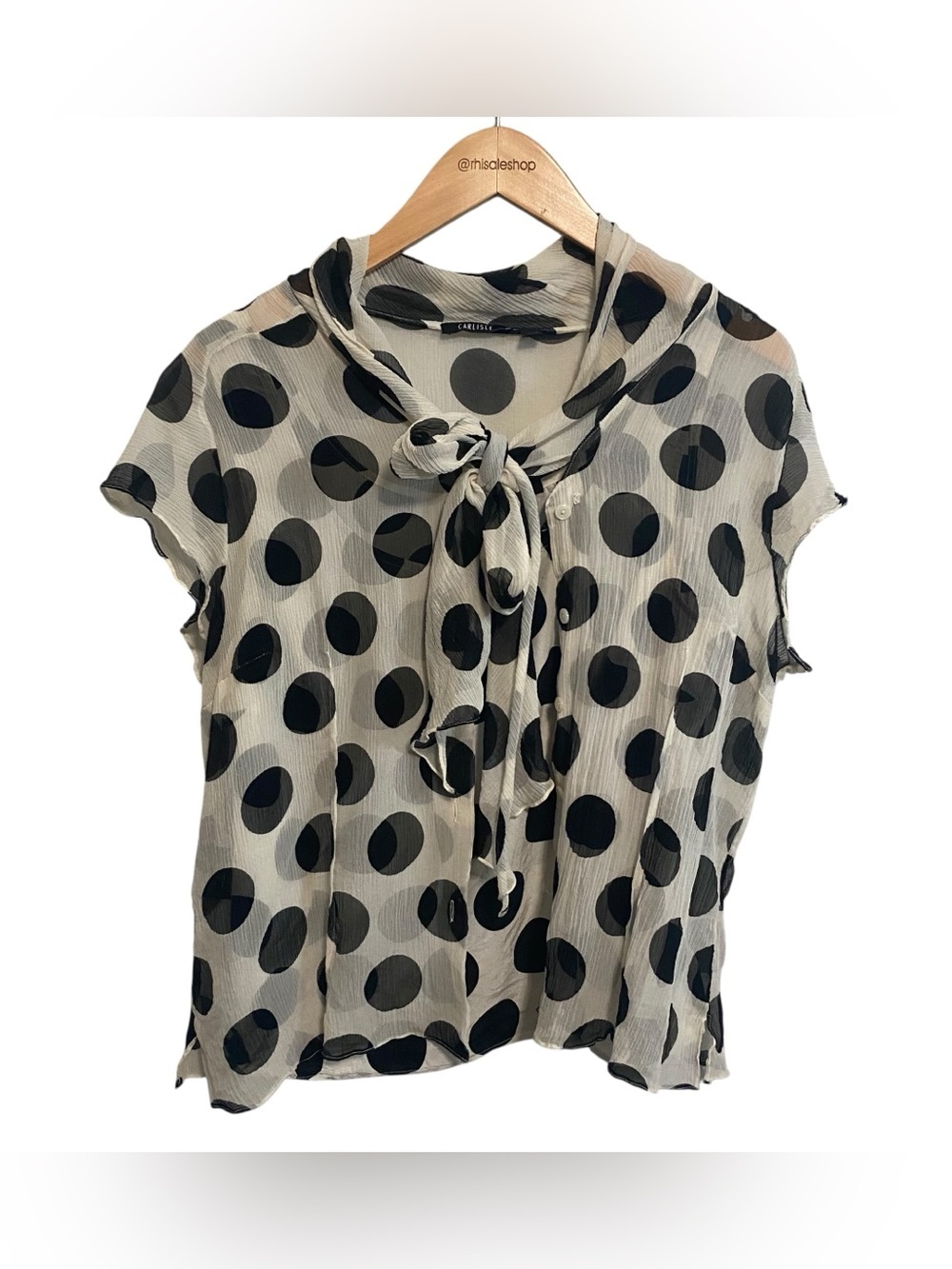 Carlisle Cream and Black Polka Dot Silk Tie Neck Blouse and Shell Set Size 16